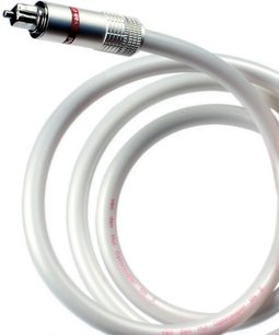 Biały kabel optyczny cyfrowy Van den Hul The Optocoupler MKII, metalowy złącze, przezroczysta osłona odsłaniająca czerwone włókno