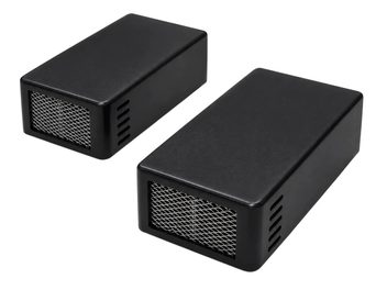 Coppia di super tweeter Townshend Maximum Supertweeters neri, con griglie frontali argentate e fessure laterali