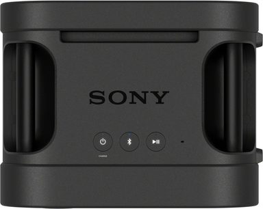 Bærbar svart Sony ULT TOWER 5 Bluetooth-høyttaler, bakfra med sidehåndtak og kontrollknapper