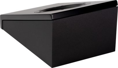 Dolby Atmos-højttaler ATM 202 sort satin, perspektivvisning, trapezformet design, skrånende overflade med indbygget højttaler
