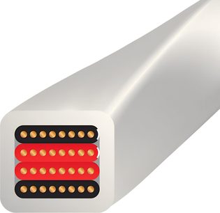Cavo per altoparlanti o diffusori Luna 10 (2x3m), sezione rettangolare, guaina grigia, conduttori paralleli rosso e nero con terminali dorati