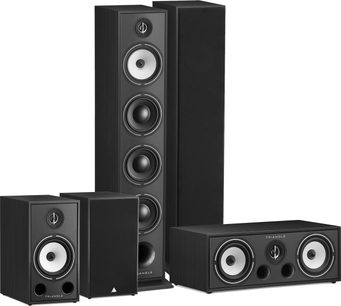 Pack di diffusori a colonna neri Triangle Borea BR09, BRC1 e BR03, 5 diffusori, altoparlanti bianchi