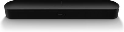 Soundbar Sonos Beam (Gen 2) nera opaca, vista frontale, forma rettangolare allungata con bordi arrotondati