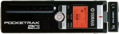 Yamaha Pocketrak 2G sort digital lydoptager, set forfra, LCD-skærm, røde og grå knapper, USB-port