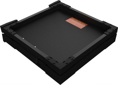 HumminGuru FlexiCube black vinyl storage module, folding square frame with grooved base, top view