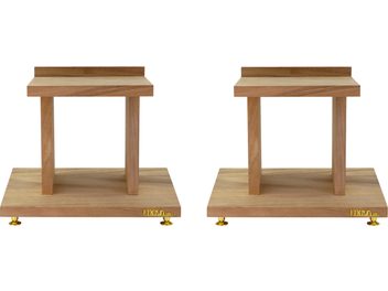 Pied d'enceinte Enova HIFI Majesty wood VS 20, dřevěná konstrukce, obdélníková základna, centrální sloupek, zlaté kruhové nožičky