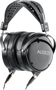 Lukket circumaural hi-fi hovedtelefon i sort fra Audeze LCD-XC, med brede ørepuder, polstret hovedbøjle, jackstik, set forfra