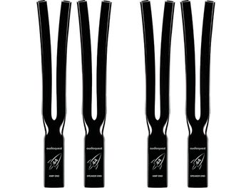 Accesorio para cable Funda Rocket 44 negra, lote de 4, vista frontal, inscripción "audioquest", "44", "AMP END", "SPEAKER END"