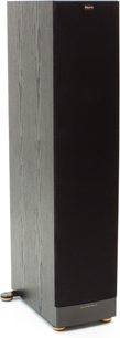 Enceinte colonne Klipsch RF-62 MkII noir, vue de face, caisson bois foncé, grille noire, tweeter et woofers apparents
