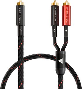 Triangle RED Y-subwoofer cable with 3 gold-plated RCA connectors and black braided sleeve with red patterns