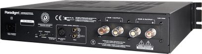 Wzmacniacz mocy hi-fi Paradigm X-850, widok tylny, złącza RCA, XLR, terminale głośnikowe, porty USB, przełączniki