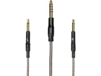 Meze Audio Upgrade gümüş renkli kulaklık kablosu, çift 3,5 mm jaktan 4,4 mm jaka, L/R işaretli siyah ve altın renkli konnektörler
