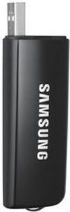 Sort USB-nøgle fra Samsung, set forfra, med det hvide Samsung-logo på siden