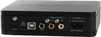 Convertitore audio DAC Micromega MyDAC nero, vista frontale, connettività analogica e digitale, impostazioni, produzione francese