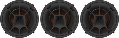 Set mit 3 schwarzen Klipsch PRO-180-RPC LCR-Deckenlautsprechern zum Einbau mit sichtbarer Kupfermembran