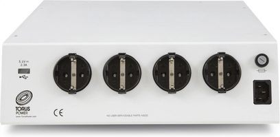 Sektorstrømkonditionering TOT MAX Torus Power hvid med 4 sorte cirkulære stik, 1 USB-port, 1 afbryder og 1 strømstik