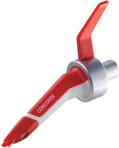 Cápsula para tocadiscos de DJ Ortofon Concorde MKII DIGITAL roja y gris metálico, vista lateral izquierda