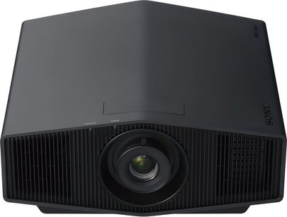 Sony VPL-XW5000ES svart videoprojektor, frontvisning, trapeseformet, sentralt plassert linse, sidemonterteventilasjonsgitter