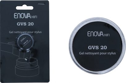 Sada pro nastavení a čištění Enova HIFI GVS 20, čisticí gel na jehly, průhledná kruhová nádoba, pohled zepředu