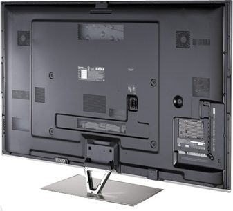 Panasonic TX-P65VT60E-tv, bagside, stik og vægmonteringsfæstninger synlige, sort finish