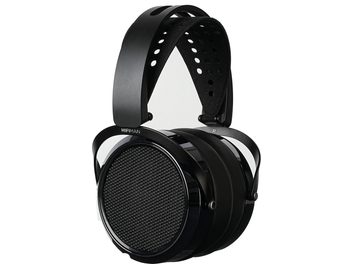 Ayarlanabilir baş bantlı ve geniş açık ızgaralı kulaklıklı siyah Hifiman HE6 Remastered hi-fi kulaklık