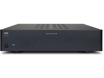 NAD C268 Graphit-Leistungsverstärker, Frontansicht, längliche rechteckige Form, matte schwarze Frontblende, perforiertes Gitter