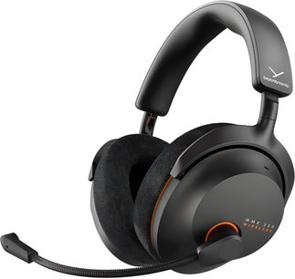 Căști de gaming wireless Beyerdynamic MMX 230 negre cu microfon pe braț, bandă de susținere căptușită și butoane portocalii