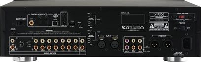 Stereo předzesilovač Advance Paris XP-500 černý, pohled zepředu, audio konektory a ovládací prvky na čelním panelu