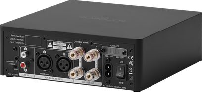 Amplificator de putere Tangent POWERAMPSTER III negru, vedere din spate cu borne pentru boxe, intrări XLR RCA