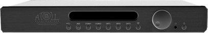 Atoll Electronique DAC200 sort audio DAC-konverter, front, frontvisning, 7 knapper, 1 drejeknap, 1 jackstik til hovedtelefoner