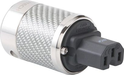 Furutech FI-50NCF (R) strømforsyningskabel i forsølvet metal med han- og hunstik, set fra siden
