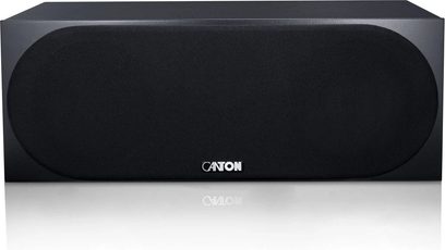 Diffusore centrale Canton GLE 50 Center S2 nero laccato, frontale in tessuto nero ovale, vista frontale su sfondo bianco