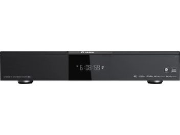 Zidoo UHD5000 multimedieafspillers front, mat sort kabinet, LED-display, 5 metalknapper