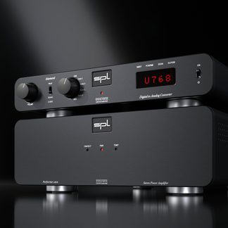 Deux appareils audio noirs empilés, avec boutons, voyants lumineux, écran rouge affichant "U768" et logos "SPL" visibles