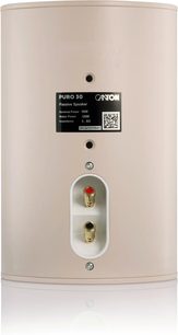 Компактна hi-fi тонколона Canton Puro 30 в пясъчен цвят, заден изглед с клеми за свързване и централен етикет