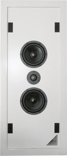 Highland Audio Slan 605 hvid indbygningshøjttaler, set forfra, med to runde sorte højttalere