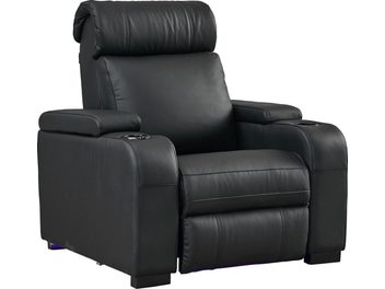 Lumene Hollywood Luxury III Kinolederstuhl in Schwarz, mit hoher verstellbarer Rückenlehne, integrierten Armlehnen und Fußstütze