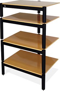 Lovan Classic II Hi-Fi-møbel, 4 lyse egetræshylder, sort metalstruktur, firkantede ben, afdæmpet, minimalistisk