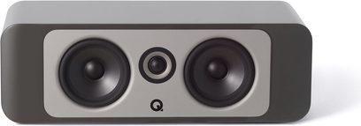 Q Acoustics Concept 90 grålakeret, centerkanal, frontvisning, to sorte højttalere, en sort central diskant