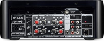 Kompakt Marantz MCR610 højkvalitets hi-fi-system i sort med CD-afspiller, DAB/FM-radio, analoge/digitale lydindgange, Wi-Fi, højttalere