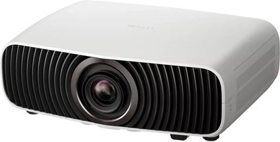 White Epson EH-LS7000 projector, three-quarter view with front lens and vertical black grille