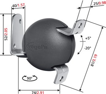 Vogel's ELW 6605 mat sort gulvstander, set fra siden med mål, vægbeslag der kan vippes og drejes 90°