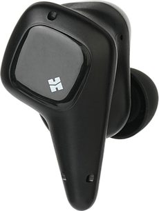 Čierne slúchadlo do ucha Hifiman Svanar Wireless 2, pohľad z trojštvrťového uhla, s čiernym nadstavcom a bielym logom