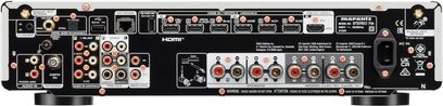 Marantz Stereo 70 gümüş renkli stereo hi-fi amplifikatör, arka panel, ses ve güç bağlantıları, düğmeler ve anahtarlar