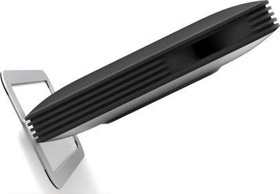 Harman Kardon Sabre SB35 zwarte soundbar, bovenaanzicht, langwerpige gebogen vorm, zwart rooster aan de bovenkant