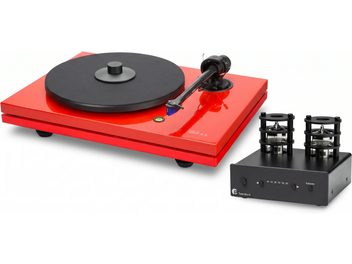 Tocadiscos de vinilo Pro-Ject X1 rojo con preamplificador phono de válvulas Tube Box E negro