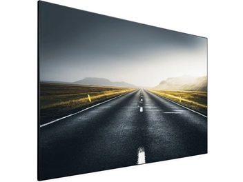 Lumene Movie Palace UHD 4K Extra Bright 270C projection screen showing a straight road cutting through a sunny desert landscape