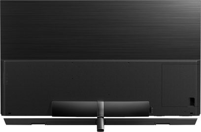 Panasonic TX-77EZ1000E OLED 4K UHD-fladskærms-TV, set forfra, skærm slukket, centralt metalben, smal sort ramme