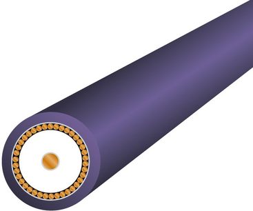 Wireworld Ultraviolet 1M lilla koaksialkabel, perspektivisk visning, gylden stik i den ene ende, lilla kappe