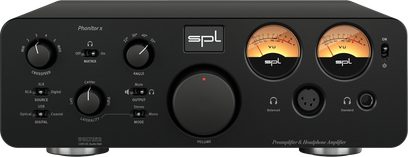 Préampli casque haute-fidélité Phonitor X noir avec deux vu-mètres rétroéclairés, un bouton de volume central et plusieurs commandes